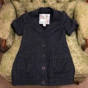 Deep blue and green button down blouse